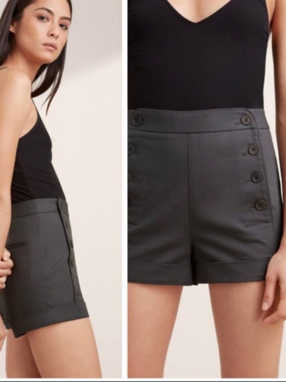 Aritzia Talula Black High-Rise Button-Front Shorts